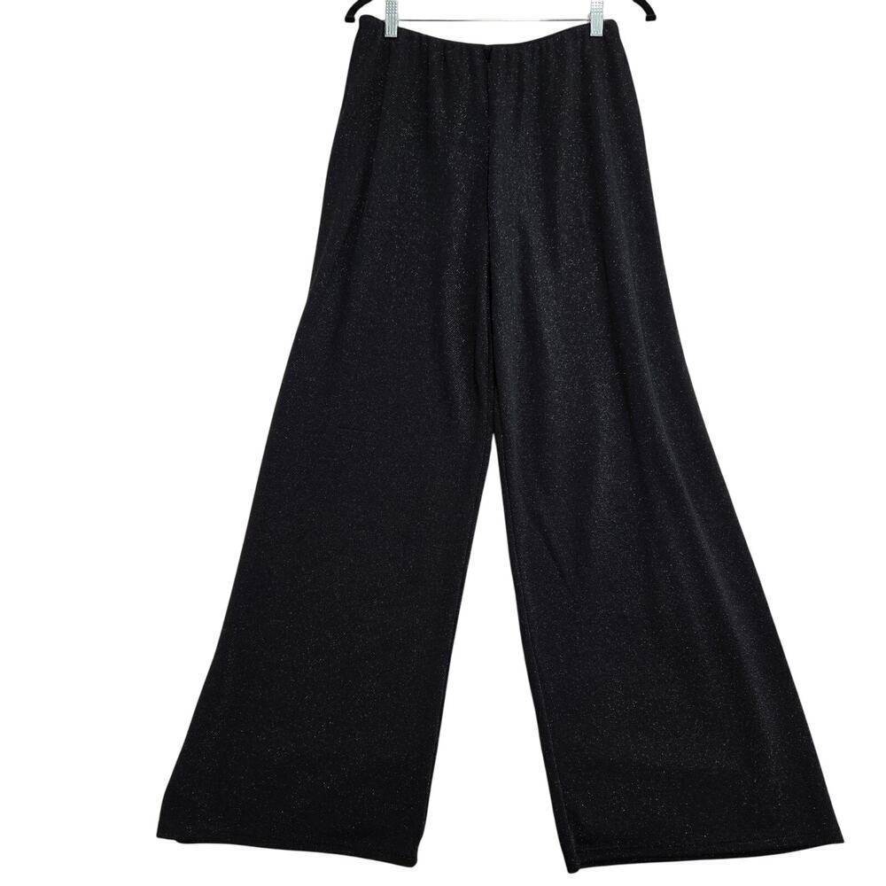 Alex Evenings Black Metallic Knit Wide-leg Pull-on Pants Sz L Dressy Party